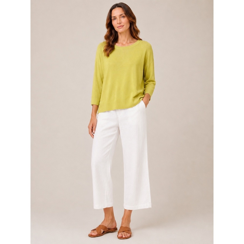 J. Jill Linen Blend Sweater Womens Medium Petite Green Chartreuse Knit Casual